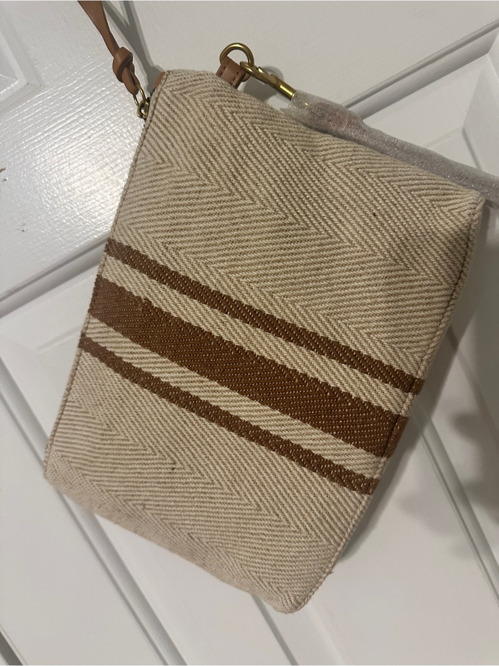 American Eagle Outfitters Beige Wristlet with Brown Stripe Detail - Picture 6 of 10